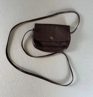 Vintage Brown Leather Mini Crossbody Purse Snap Closure Boho Small Bag thumbnail 1