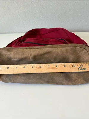 Jansport Right Pack Red Backpack Brown Suede Leather Bottom Schoolbag 17"x12" thumbnail 7