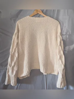 Harper‎ Heritage Cardigan Sweater Large White Knit Open Crochet Cozycore Grandma thumbnail 2