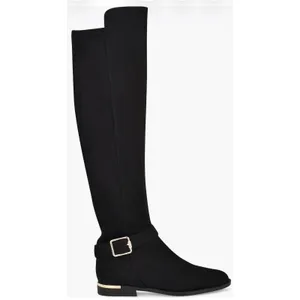 Nine West Black Suede Tall Knee High Buckle Boots Gold Trim Womens Size 8M thumbnail 3