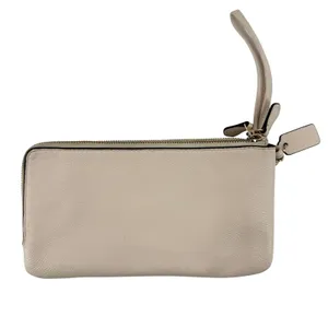 Coach Double Zip Pebble Leather‎ Wristlet Wallet Clutch Cream F54056 Gold Accent thumbnail 5