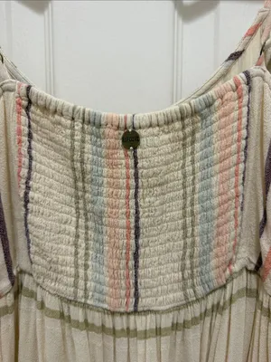 Rip Curl Villa Smocked Cotton Midi Dress - Pastel Stripe - Size Medium - travel thumbnail 6