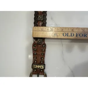 Women's Medium Leather & Brass Belt 30” Total Length Braided Fabric Western Boho thumbnail 5