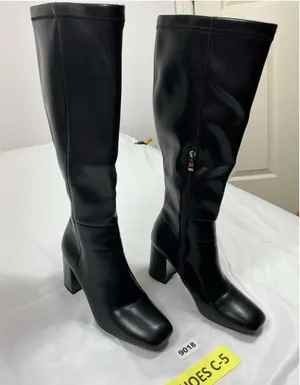 Womans New Knee High Fashion Boots 8 Black Pullon 1/4 Zip Square Toe thumbnail 1