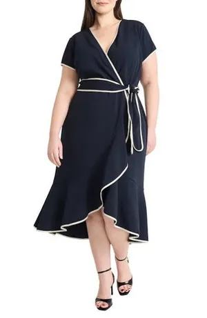 Maggy London Navy Blue Belted Wrap Dress Short Sleeve Size 18. NEW! thumbnail 2