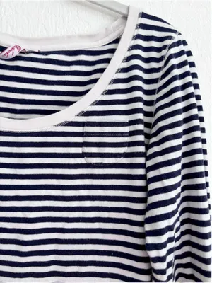 Women's Outlook Long Sleeve Striped Tee, Size L, White and Navy Blue Cotton thumbnail 8