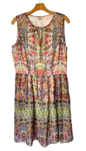 Brooks‎ Brothers Red Fleece Dress Women 12 Multicolor Floral Mini Preppy Boho thumbnail 1