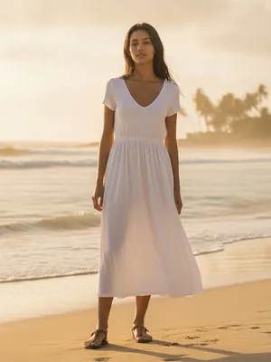 Beach Break White Dress XL Open Cutout Back Casual Beach Midi Coastal Cottage thumbnail 3