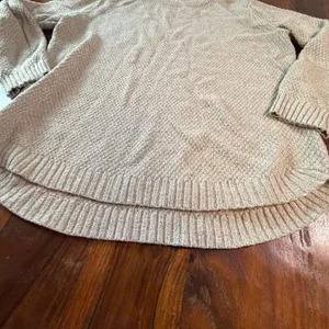 Pink Clover Oatmeal Beige Textured Knit Crewneck Sweater Curved Hem Large thumbnail 7