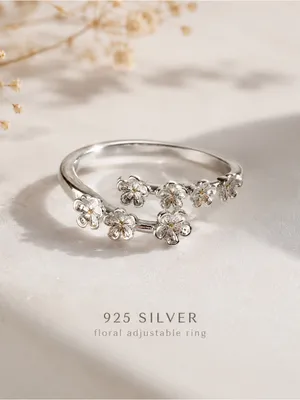 925 Sterling Silver Sakura Blossom Ring Adjustable Korean Floral Open Ring thumbnail 2