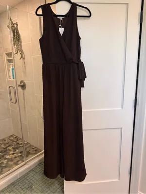 Baltic Born Natasha Chocolate Brown Sleeveless Wrap Jumpsuit thumbnail 4