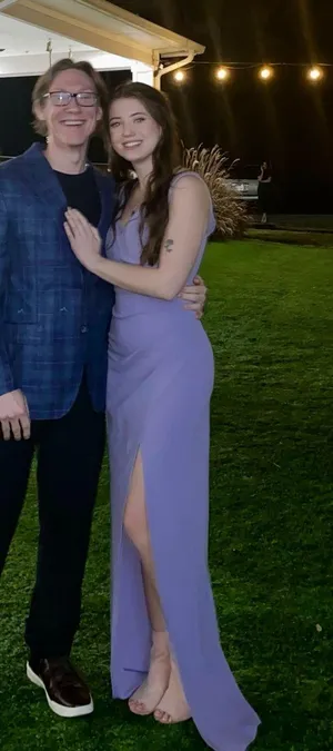 Windsor purple slit formal dress thumbnail 1