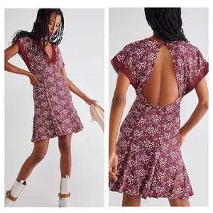 Free People Sweet Talker Lace Mini Dress Size XS Burgundy Floral 90s Grunge Boho thumbnail 2
