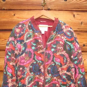 Vintage 80’s Casual Corner silk Puffer Jacket Red Size L thumbnail 3