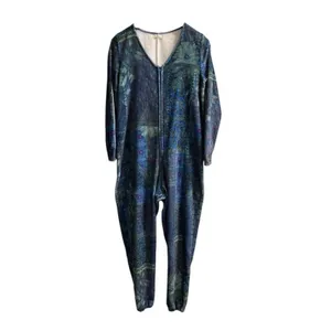 Natural Life Fleece One Piece Lounge Comfort Pajamas Blue Patchwork SO SOFT S/M thumbnail 2