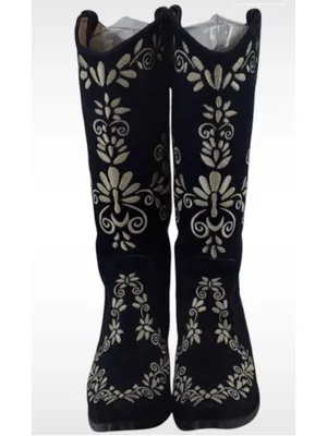 Women's Agave Sky Western Heeled Boots Navy White Embroidered Size 7 Boho Glam thumbnail 2