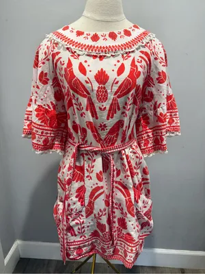 FARM Rio White Mini Dress with Red Floral & Bird Motif thumbnail 4