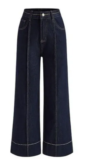 Commense Wide Leg Jeans Pants Vintage Style Denim Navy Blue Dark Wash NEW NWT XL thumbnail 1