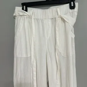 SOHO White Linen Blend Casual Boyfriend Pants thumbnail 3