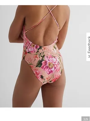 Express Body Contour Lace Up Strappy One Piece Floral Swimsuit size XL thumbnail 2