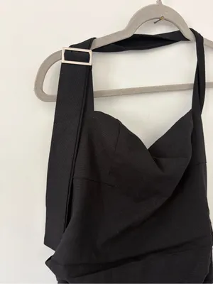 Peppermayo Rumour Has It Black Linen Buckle Strap Halter Maxi Cocktail Dress M thumbnail 4