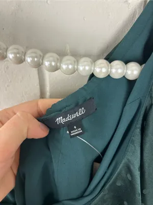 NWT Madewell Green Silk Polka Dot One Shoulder Dress Size 4 thumbnail 7