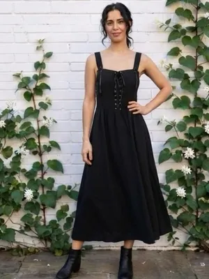 Scarlet Darkness Black Gothic Corset Midi Dress Boho Witchy Alt Festival Size M thumbnail 11