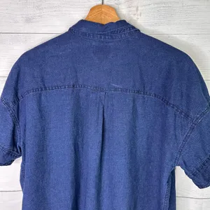 J. Crew Indigo Linen Cotton Short Sleeve Button Up Shirt Womens Small H6504 thumbnail 5