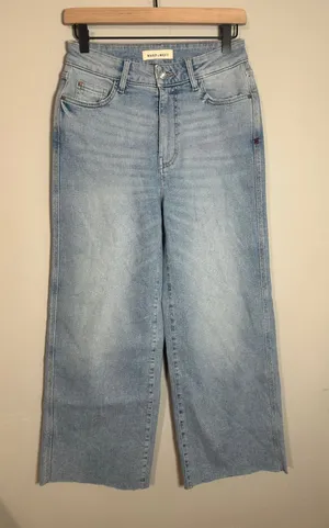 Warp + Weft High Rise Wide Leg Cropped Jeans Light Wash Blue Raw Hem Size‎ 26 thumbnail 1