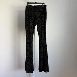 Rush Black Velvet Burnout sz S Witchy Goth Floral Bell Bottom‎ Pants Flowy Boho thumbnail 6