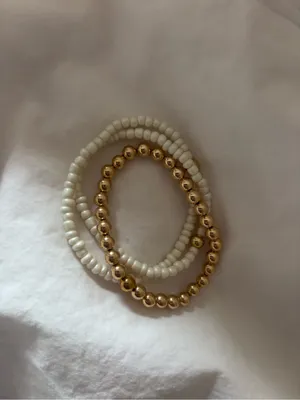 Handmade bracelet set (3) • white and gold beads thumbnail 5
