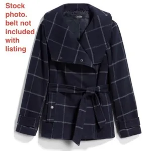 Coffee Shop New York Women's Navy‎ Plaid Asymmetrical Collar Jacket Size Small thumbnail 3