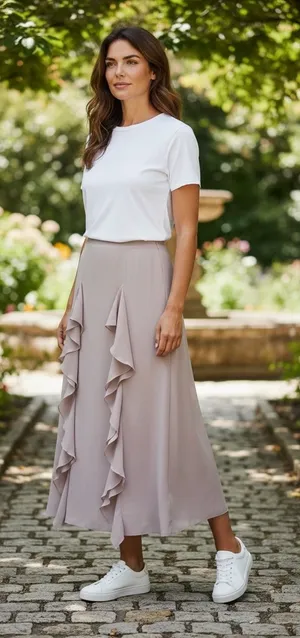 Halara Womens High Waisted Ruffle Front Midi Skirt Lavender Grey Size Small NWT thumbnail 1