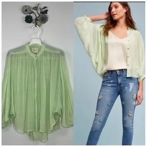 Anthropologie Maeve Brynna Light Green Button up Blouse Dolman Sleeve Women's XS thumbnail 2