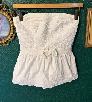 Hollister Y2K White Strapless Cropped Tube Top Sz Small thumbnail 1