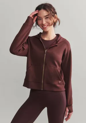 Rhone Women's DreamGlow Full Zip Hoodie Brown Berry Athleisure thumbnail 1