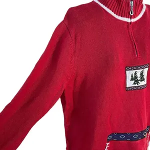 Vintage Breckenridge Grandma 1/4 Zip Turtleneck Fir Tree Sweater Red Size XL thumbnail 3