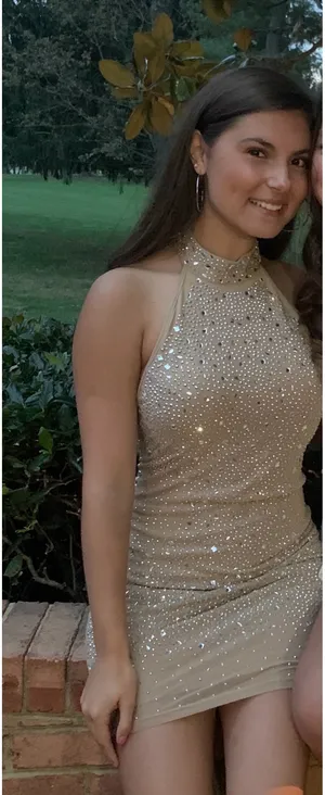 Windsor Embellished Gold Halter Mini Dress thumbnail 1