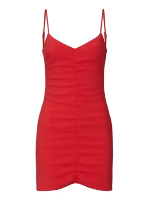 LIKELY Charla Ruched Bodycon Sleeveless Spaghetti Strap Mini Dress Red‎ Size 4 thumbnail 4
