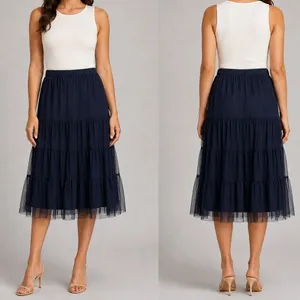 Soft Surroundings Tiered Mesh Midi Skirt Size‎ XS Black Ruffle Lined Flowy Goth thumbnail 2