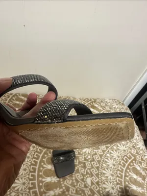 Vince Camuto Black Rhinestone Double-Strap Slide Heels thumbnail 9