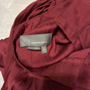 By Anthropologie Burgundy Ruffle Shoulder Peasant Blouse Long Bishop Sleeve XL thumbnail 9