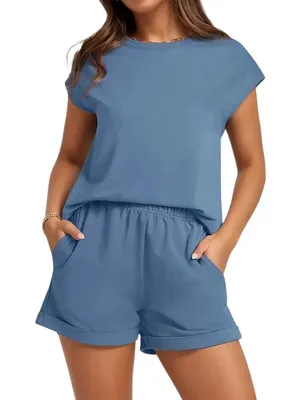 Women's Solid Regular Short Sleeves T-shirt & Solid Elastic Waist Shorts thumbnail 6