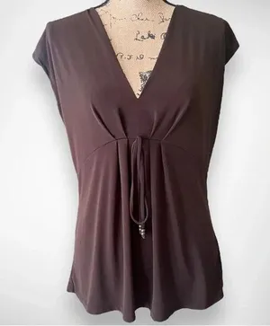 MICHAEL MICHAEL KORS Women's Chocolate Brown Sleeveless V-Neck Top LG | EUC‎ thumbnail 1