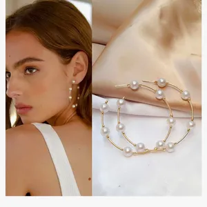 Gold and Pearl Hoop Earrings thumbnail 4