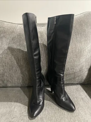 Via Spiga Black Leather Knee-High Pointed Toe Boots Size 8 thumbnail 2