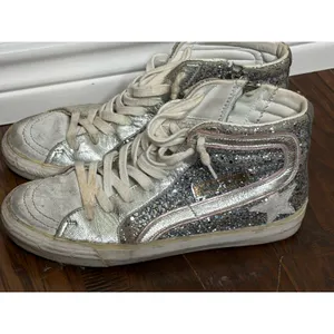 Golden Goose Slide High Top Sneakers 37 Silver Glitter Star GGDB thumbnail 8