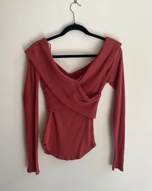 Free People Marley Off The Shoulder Ribbed Top Size XS Warmstone Color thumbnail 4