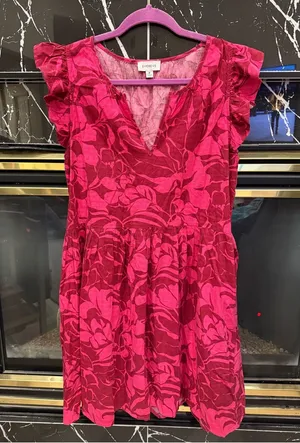 Evereve Anthropologie Floral Ruffle Sleeve Pink Mini Dress thumbnail 1