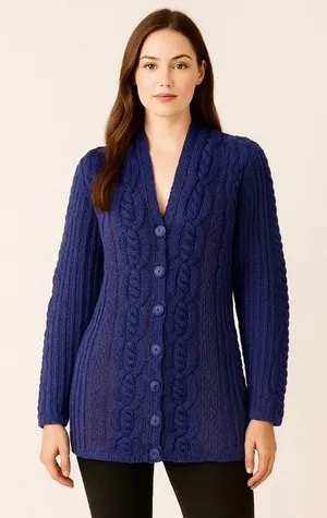 ARANCRAFTS Aran Crafts Merino Wool Purple Blue Cardigan Sweater Ireland Small thumbnail 1